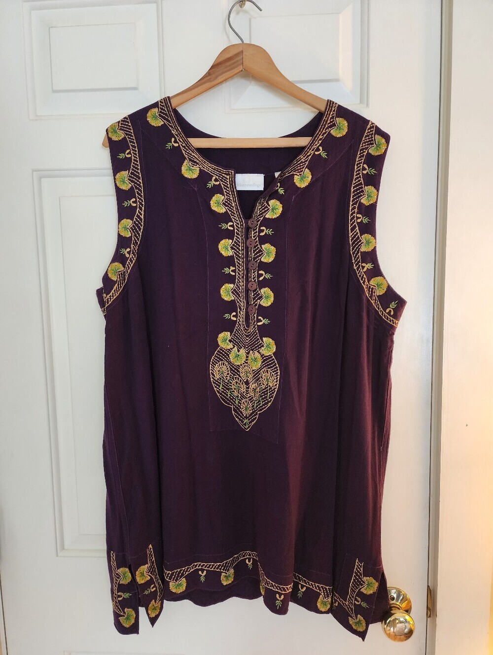Soft Surroundings Tunic Top Size Xl Purple Embroidered Floral Resort Tropical